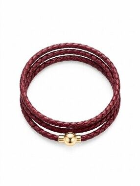Linx Triple Wrap Burgundy Leather Braided Cord Bracelet Gold Magnetic Clasp